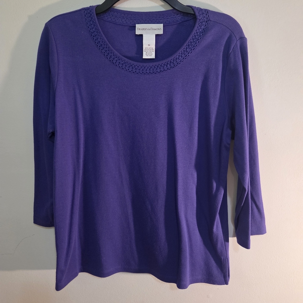 Purple 3/4 Sleeve T-Shirt with Crew Neck